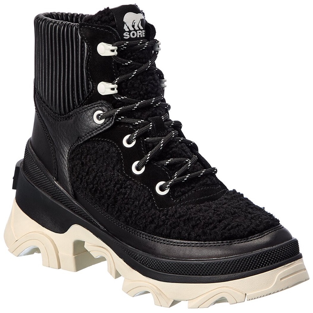 Sorel Brex Nova Black Sea Salt Cozy Lace Booties Ankle Boots Shoes Heels NEW
